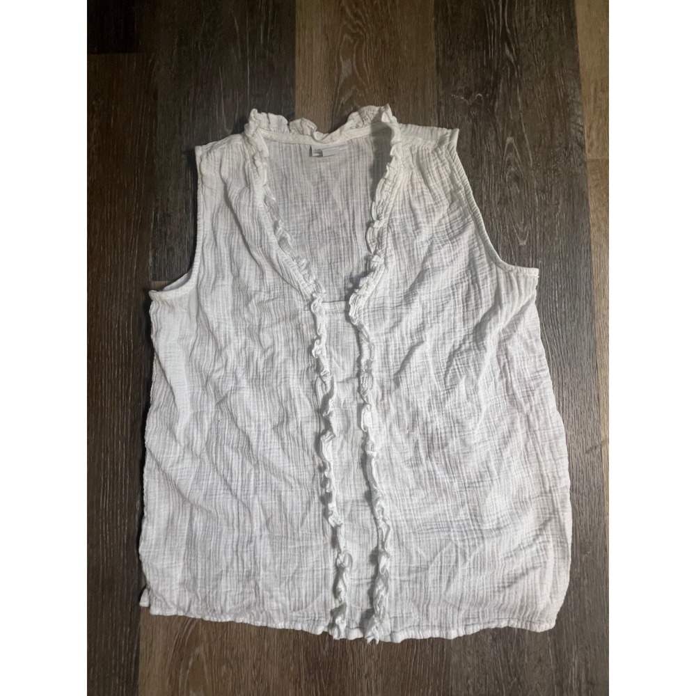 Gap Sleeveless Ruffle Top Womens L White Excellent Gauze V-Neck Cotton Blouse